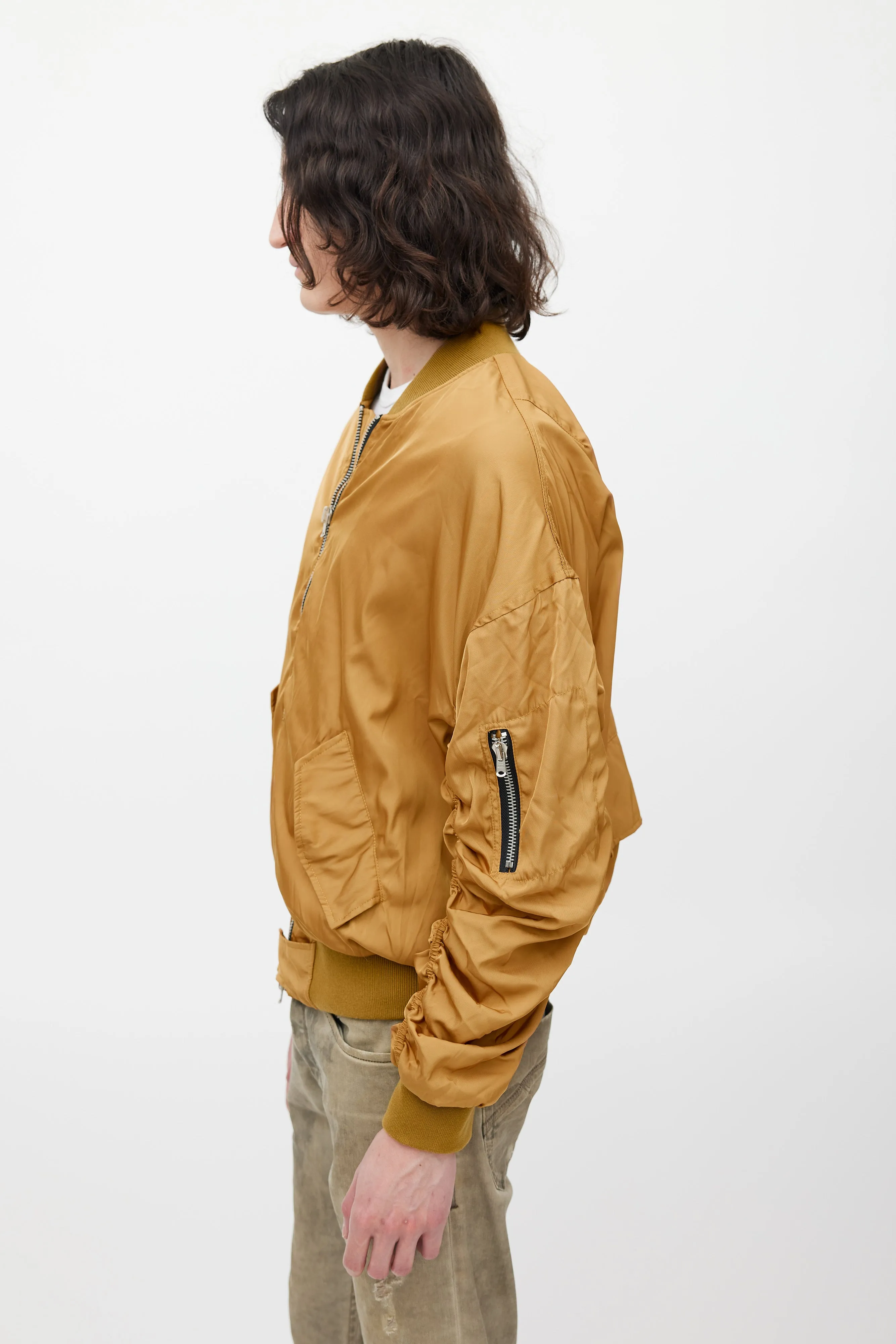 Gold Gathered Bomber Jacket