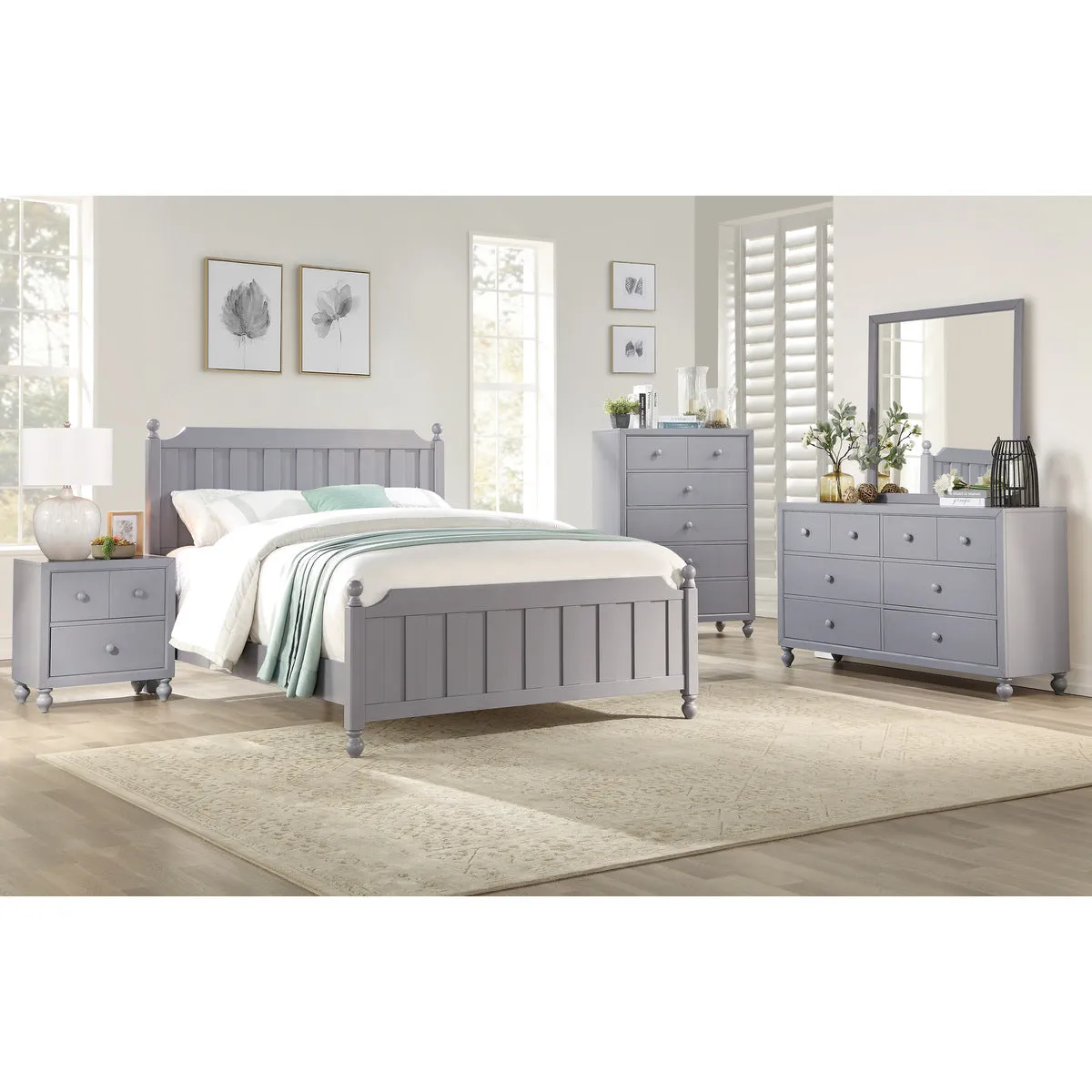 Gray Wood Full Bed with Headboard, Footboard, and Rails