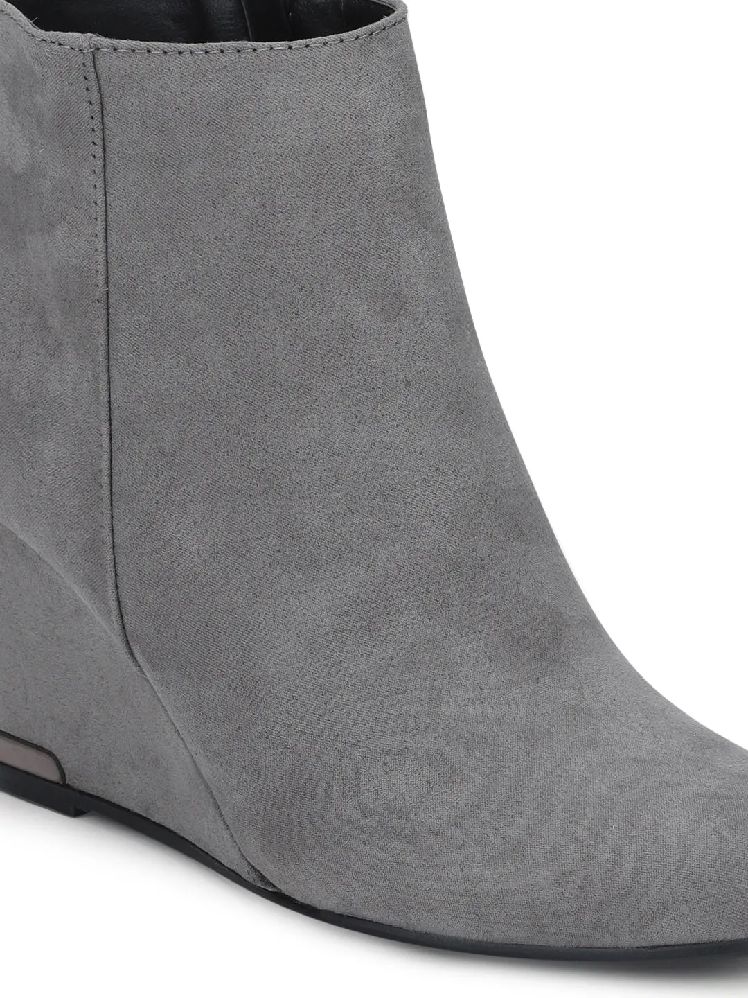 Grey Micro Wedge Heel Ankle Boots