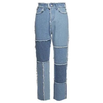 Grunge Girl Color Block Patchwork Straight Jeans