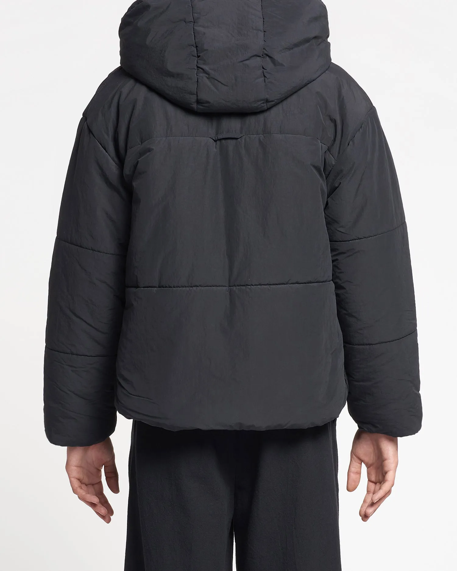 Hide Hood - Tech Poplin Hooded Puffer Jacket - Black