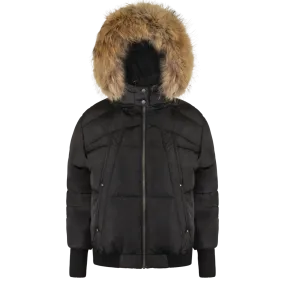 Highline Black Teen Bomber with Fur