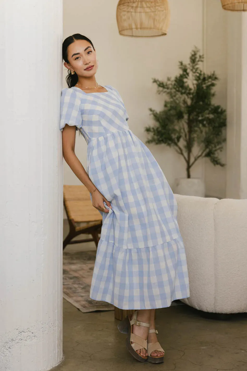 Jenna Gingham Maxi Dress in Blue - FINAL SALE