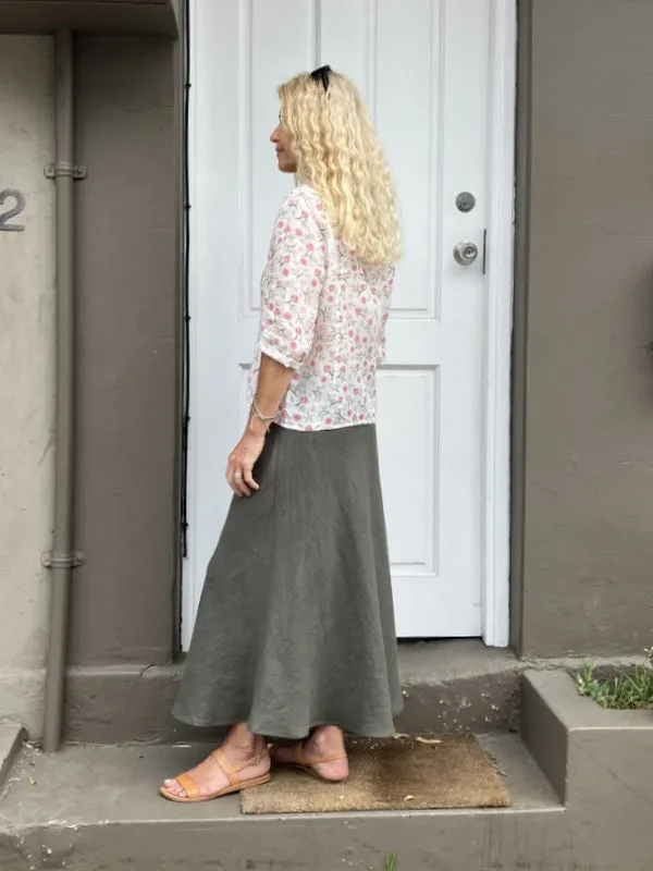 Jiva Midi Linen Prudence Skirt- Olive