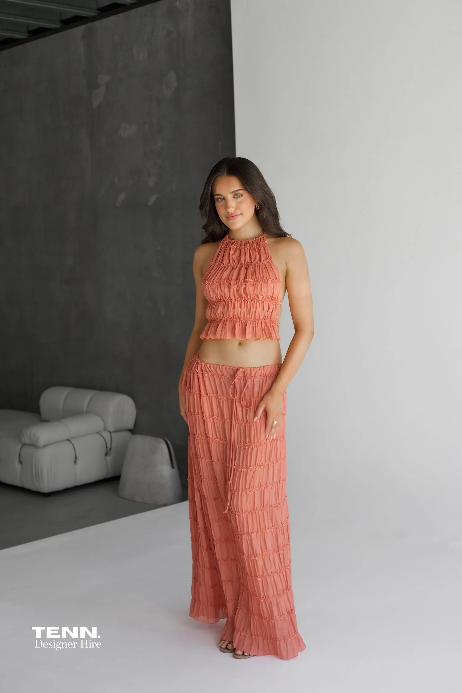 Juliette Halter top & Maxi Skirt - Peach