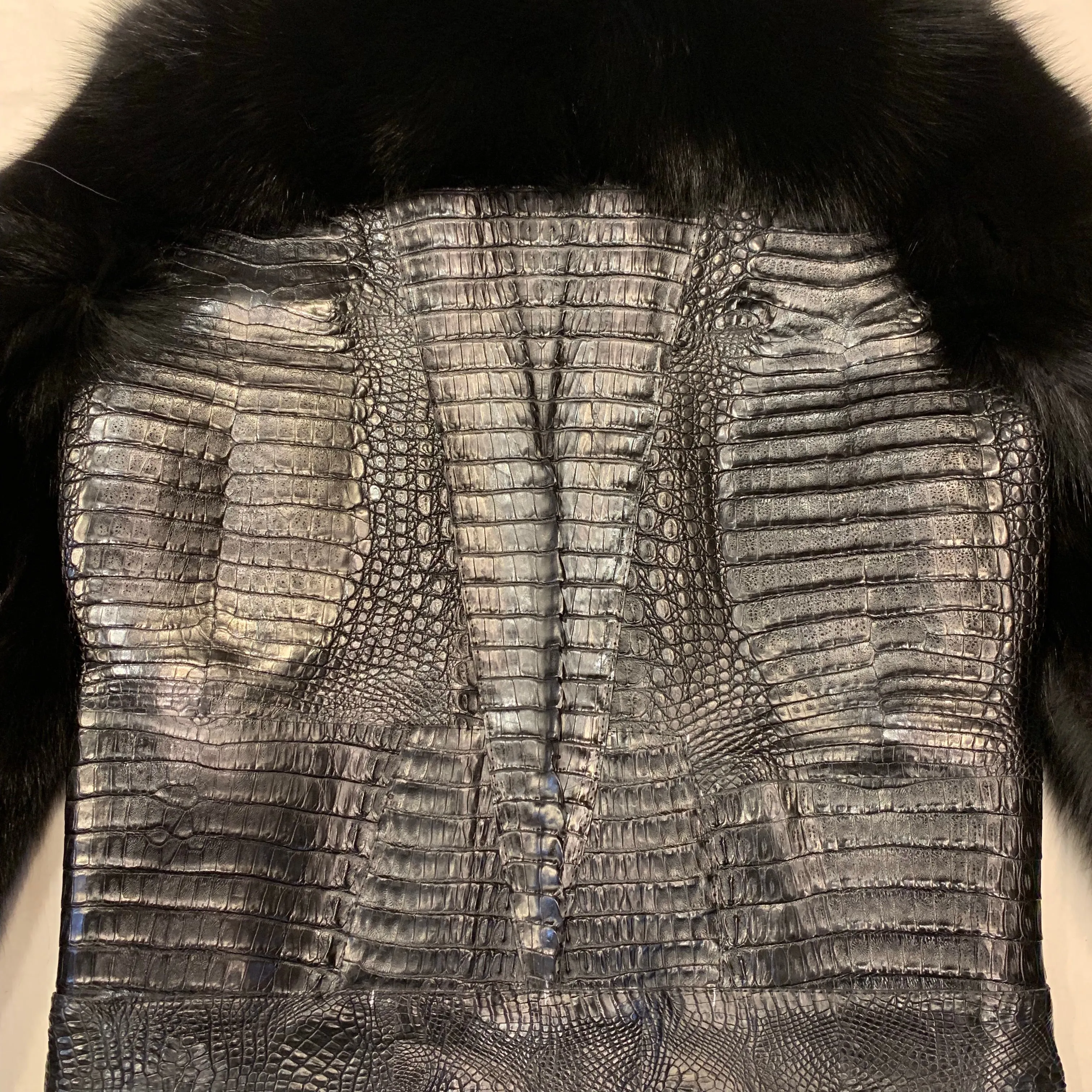 Kashani Black All Over Alligator Fox Sleeve Jacket