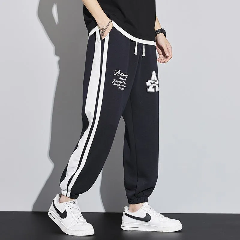 Knitted Sports Versatile Letter Tapered Patchwork Sweatpant