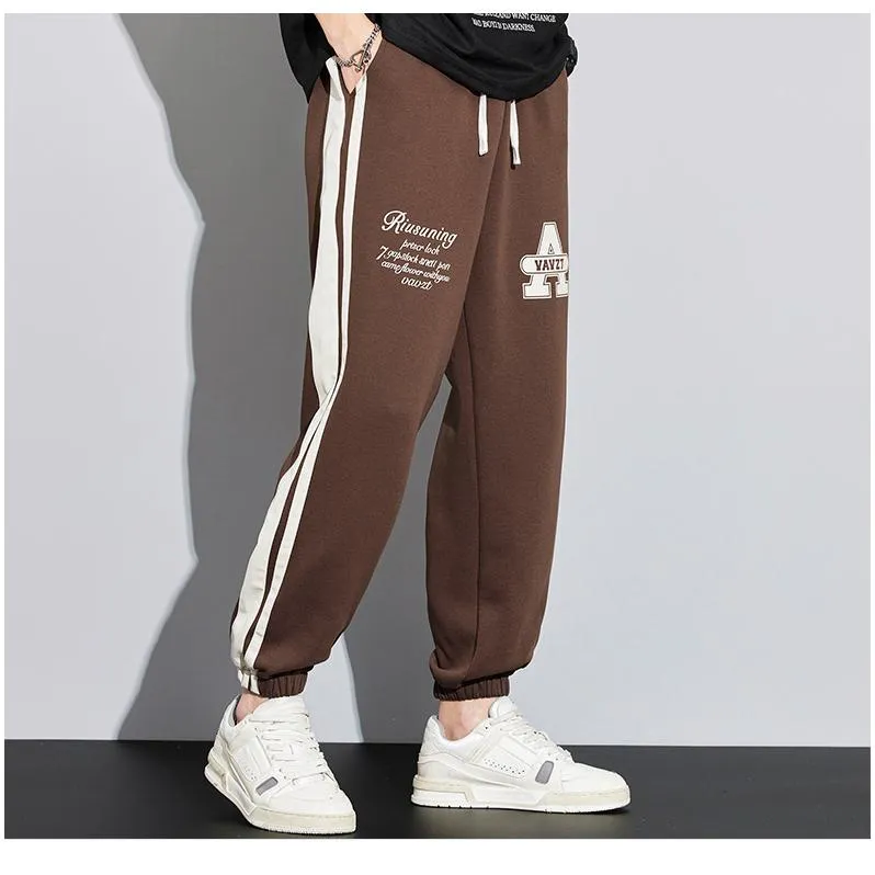 Knitted Sports Versatile Letter Tapered Patchwork Sweatpant