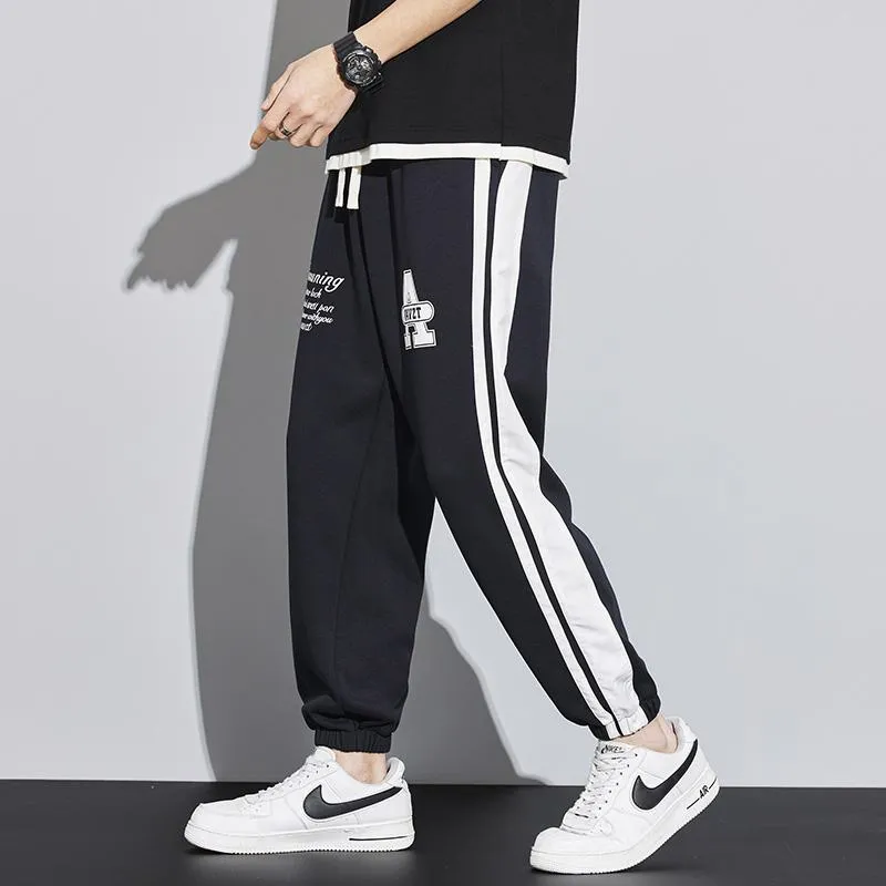 Knitted Sports Versatile Letter Tapered Patchwork Sweatpant