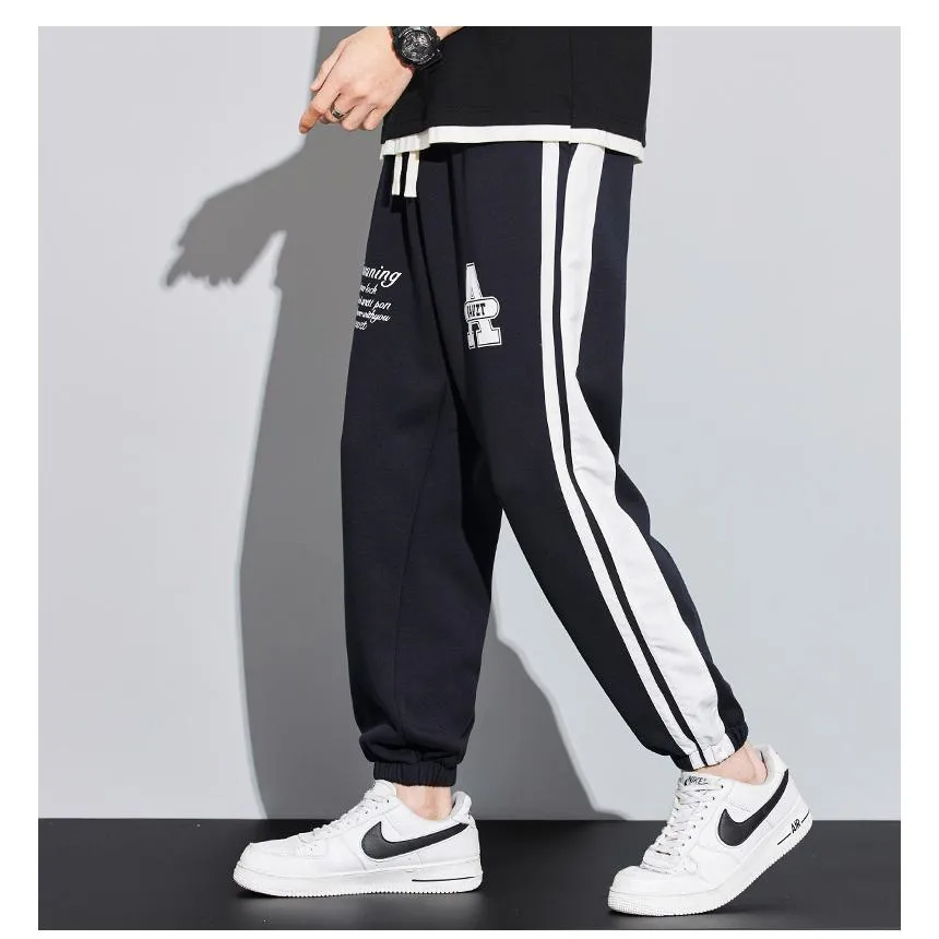 Knitted Sports Versatile Letter Tapered Patchwork Sweatpant