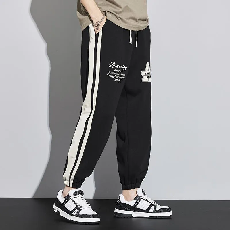 Knitted Sports Versatile Letter Tapered Patchwork Sweatpant