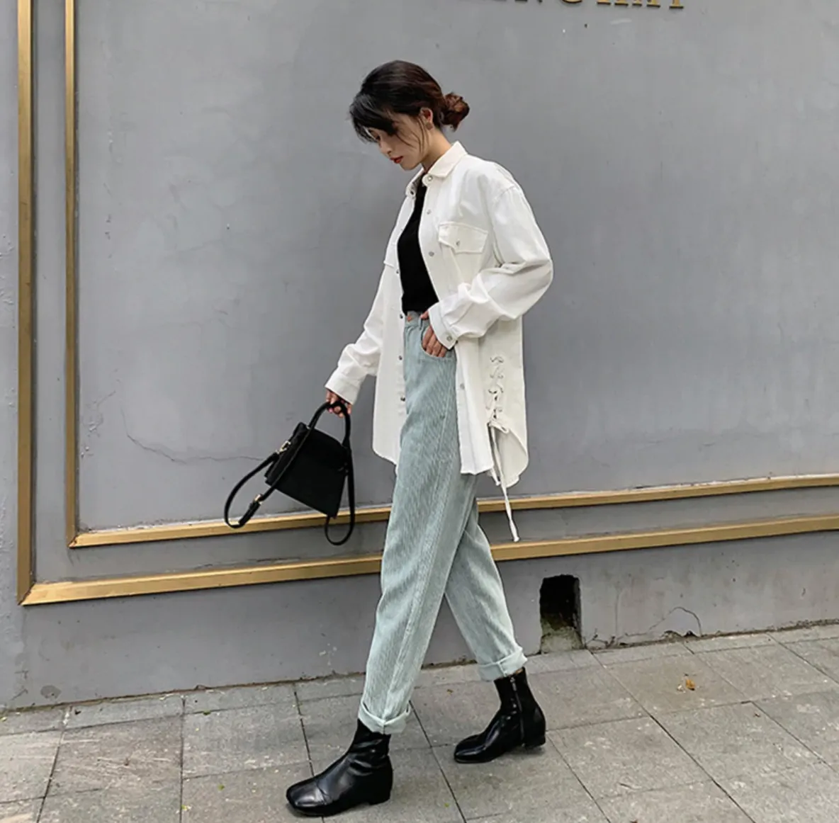 [Korean Style] Bolo High Waist Corduroy Pants