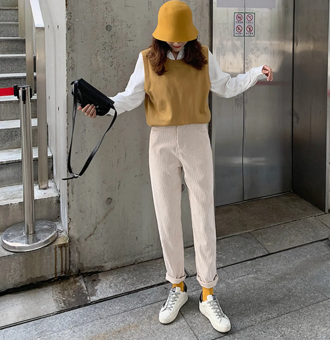 [Korean Style] Bolo High Waist Corduroy Pants