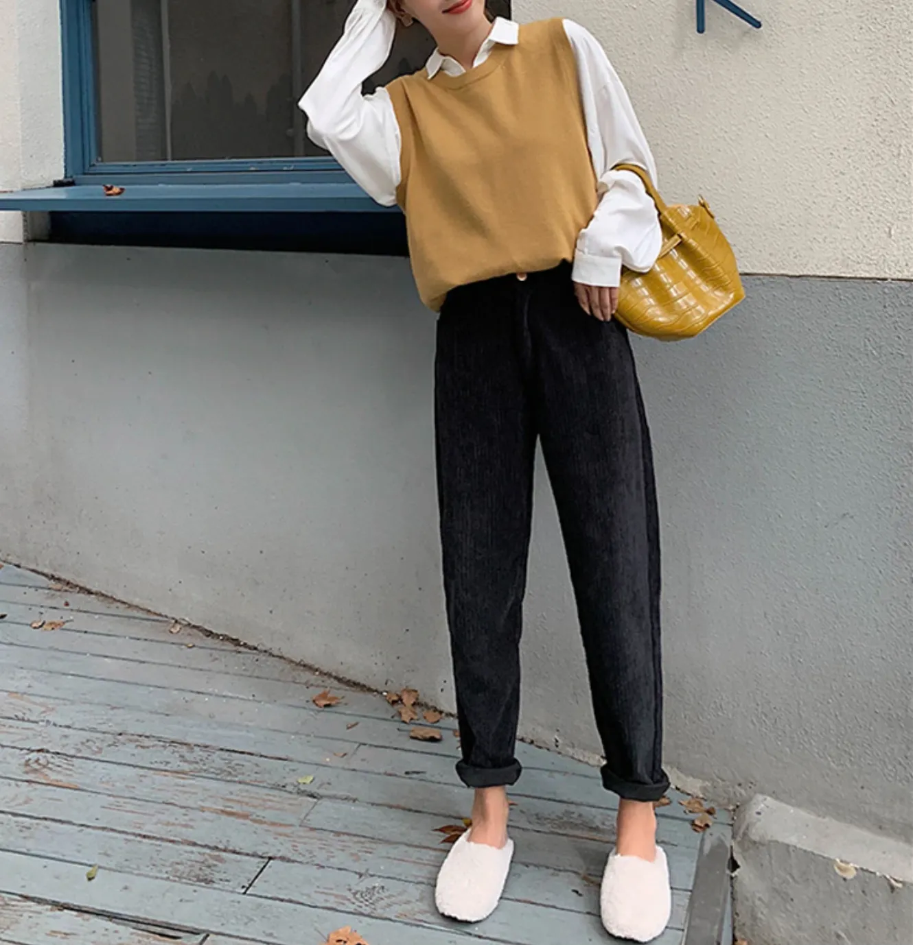 [Korean Style] Bolo High Waist Corduroy Pants