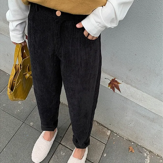 [Korean Style] Bolo High Waist Corduroy Pants