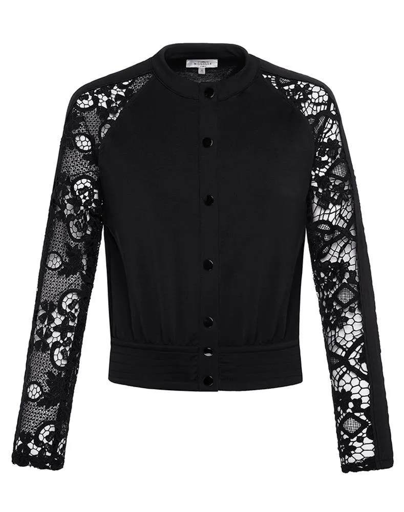 Lace Sleeve Bomber Jacket