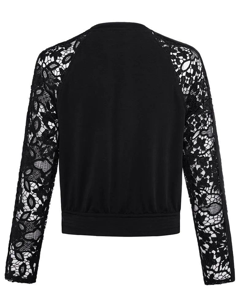 Lace Sleeve Bomber Jacket