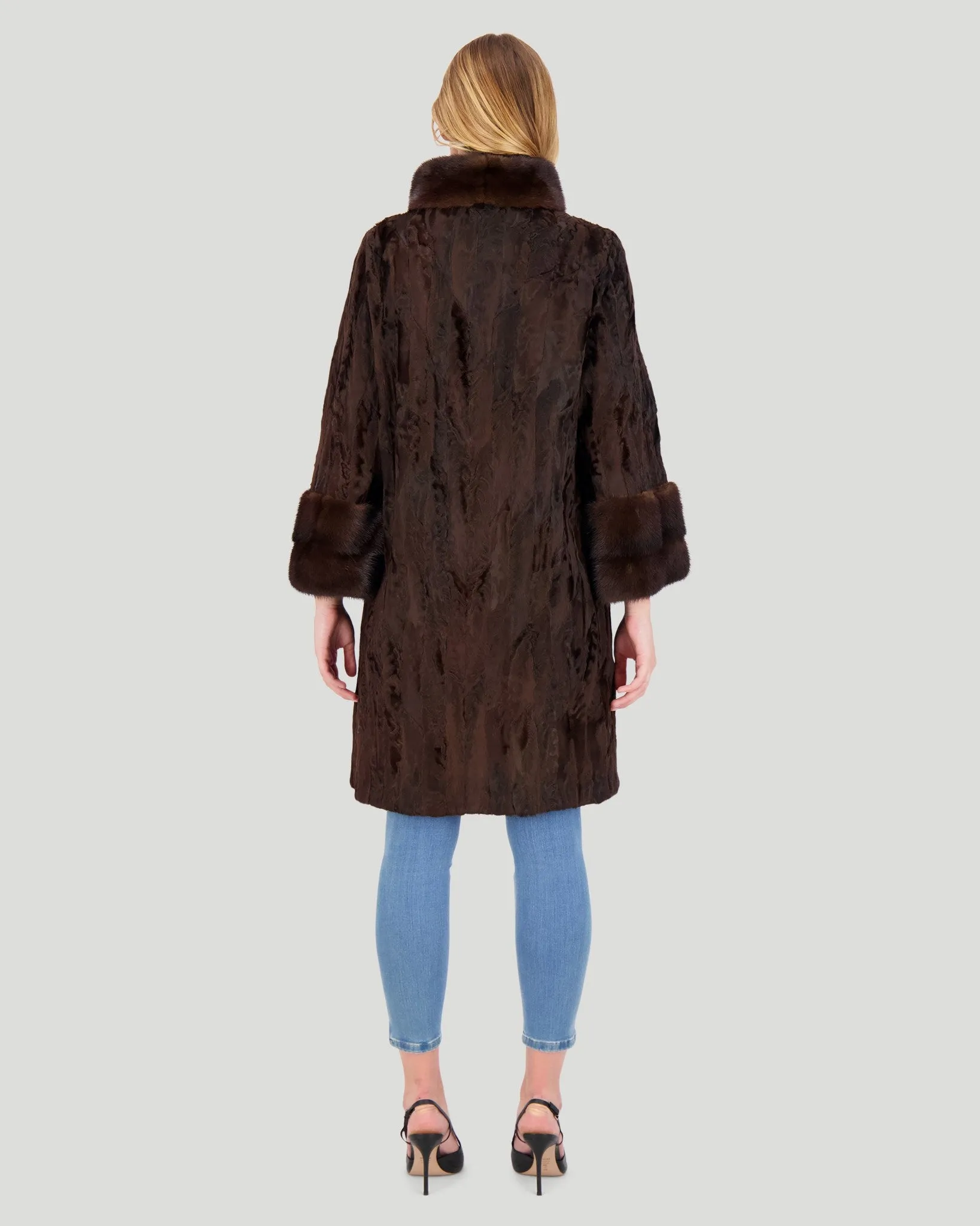 Lamb Sections Short Coat with Mink Stand Collar