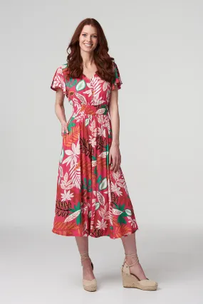 Leaf Print Midi Dress