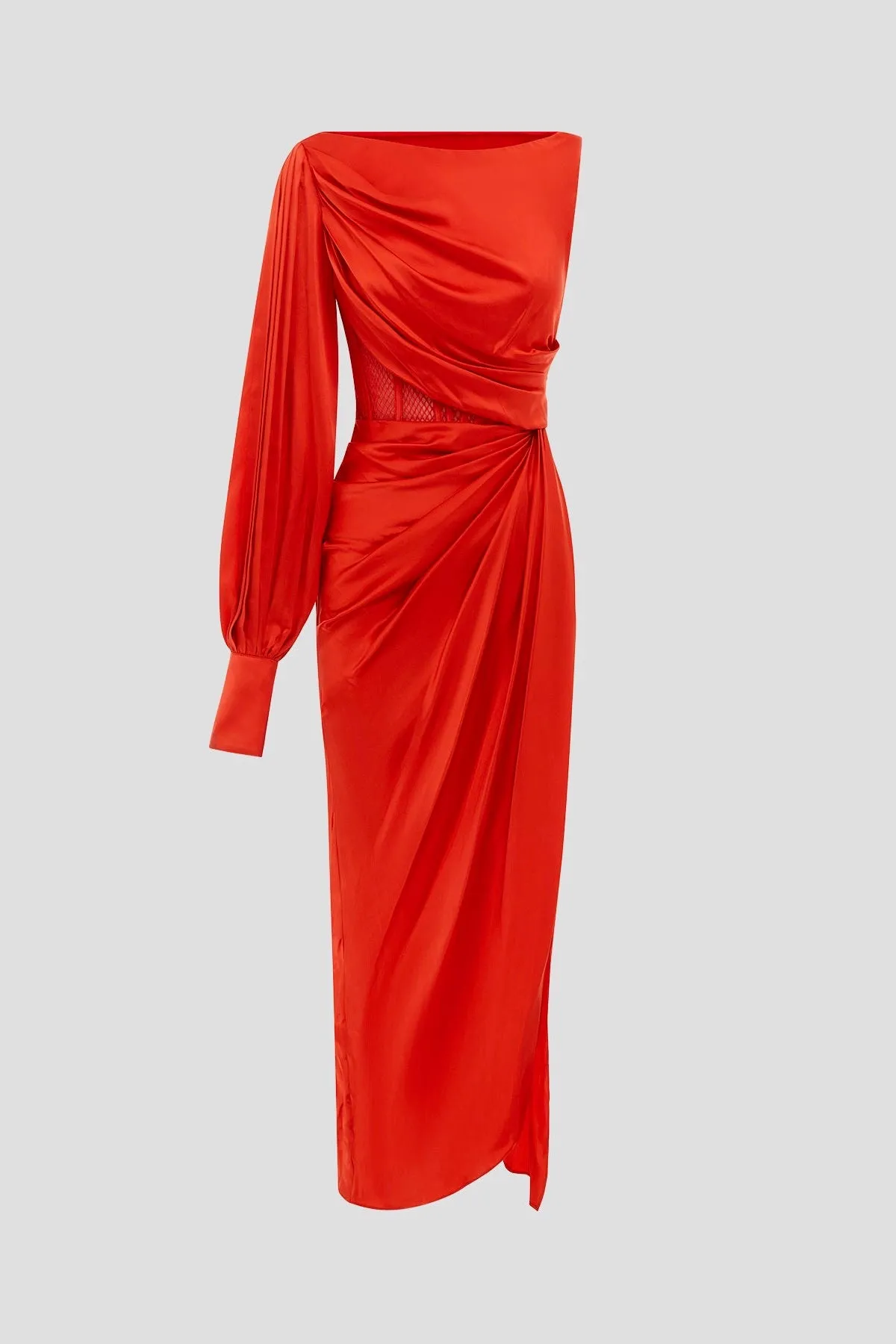 Leo Lin Nina One Shoulder Draped Dress - Scarlet