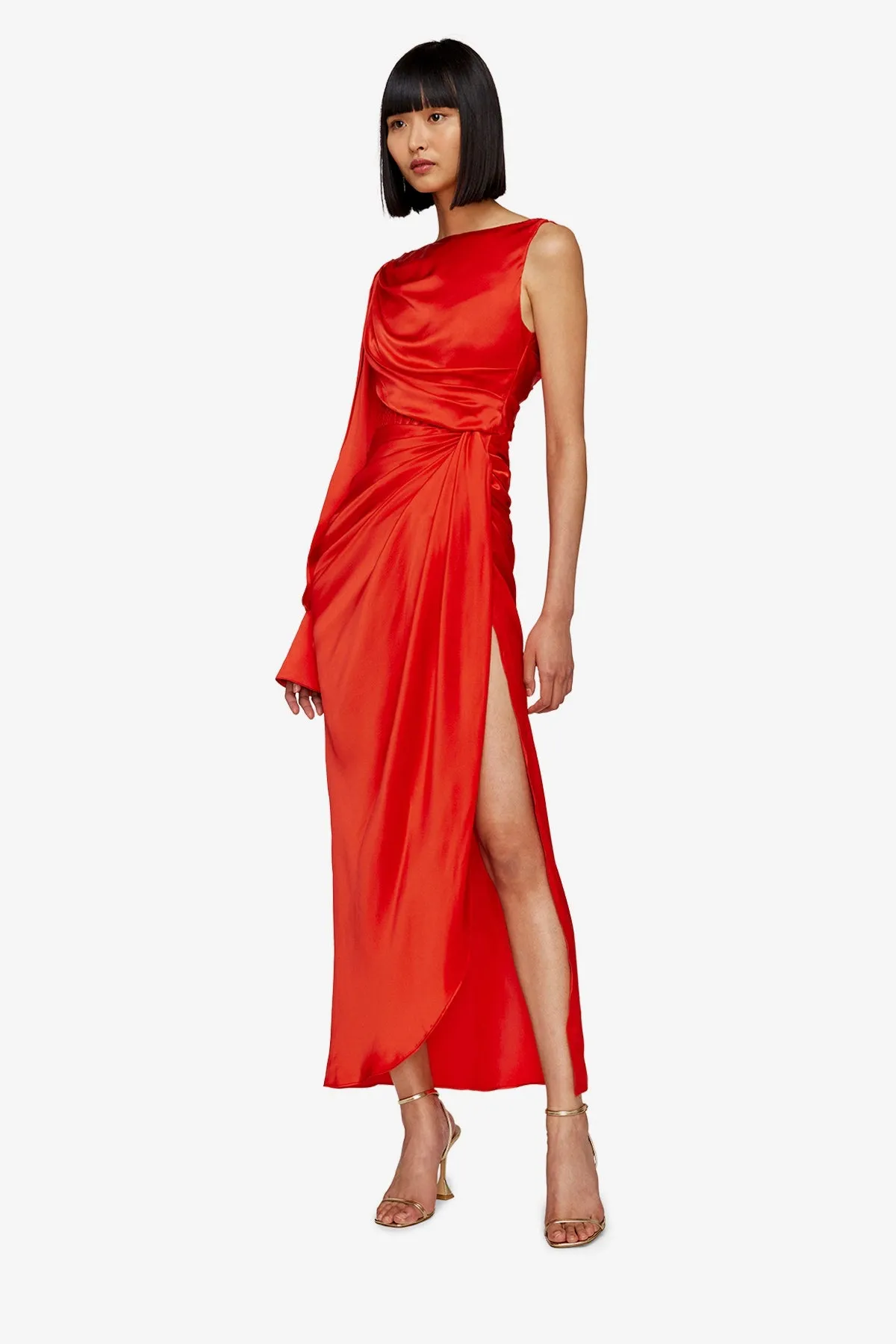 Leo Lin Nina One Shoulder Draped Dress - Scarlet