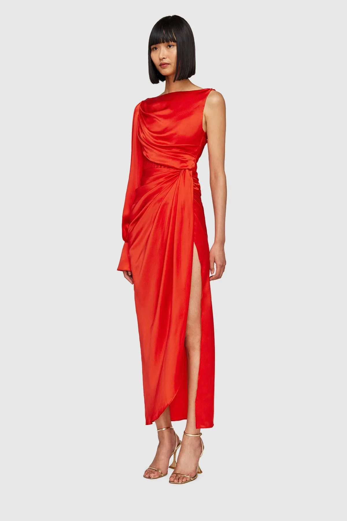 Leo Lin Nina One Shoulder Draped Dress - Scarlet