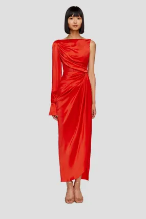 Leo Lin Nina One Shoulder Draped Dress - Scarlet