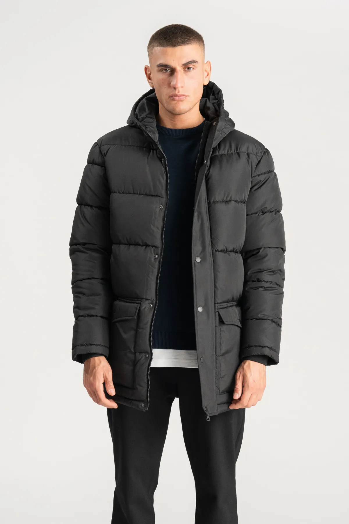 Long Puffer Jacket - Black