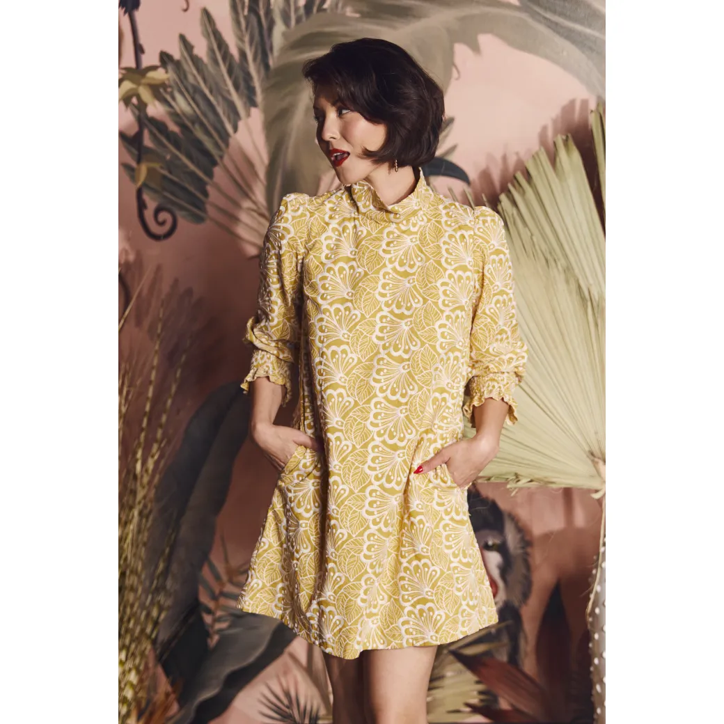 Long Sleeve Mod Dress - Marigold Embroidery