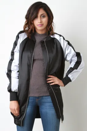 Long Two Tone Glossy Bomber Jacket