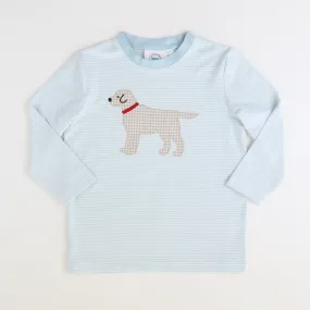 L/S Appliqué Shirt - Labrador - Light Blue & White Thin Stripe