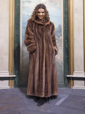 Luxurious Brown Demi Buff Canadian Mink Fur Coat 80" Sweep L