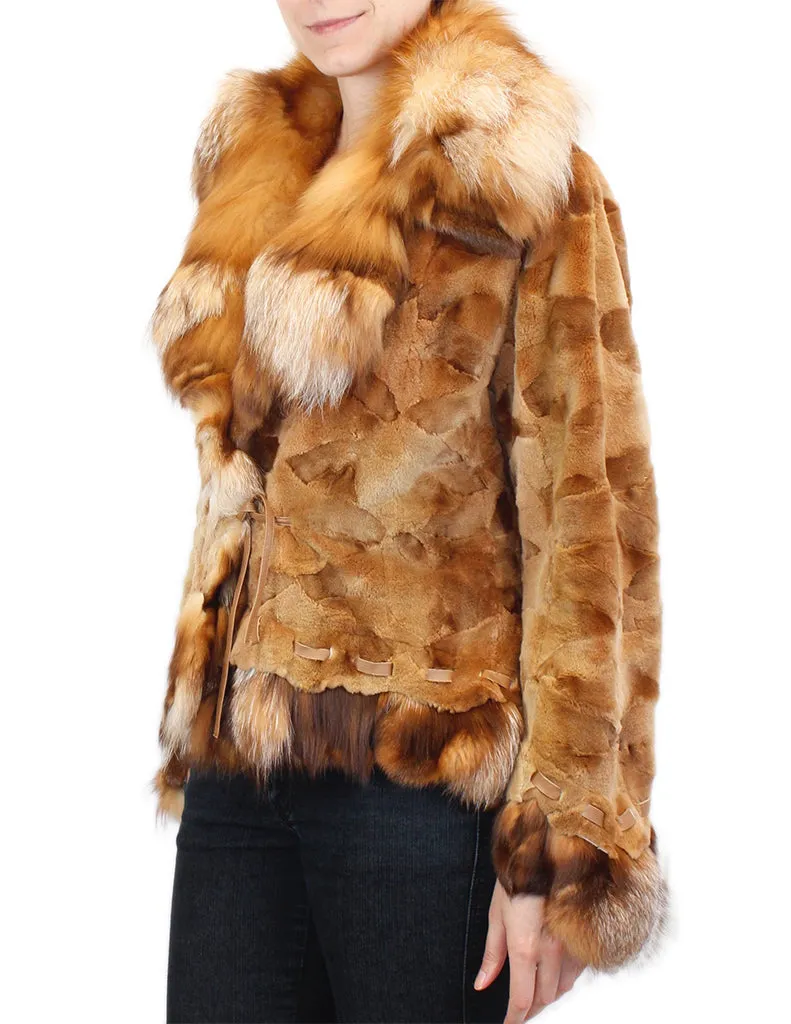 MEDIUM/LARGE GOLDEN SHEARED MINK & RUBY FOX FUR JACKET