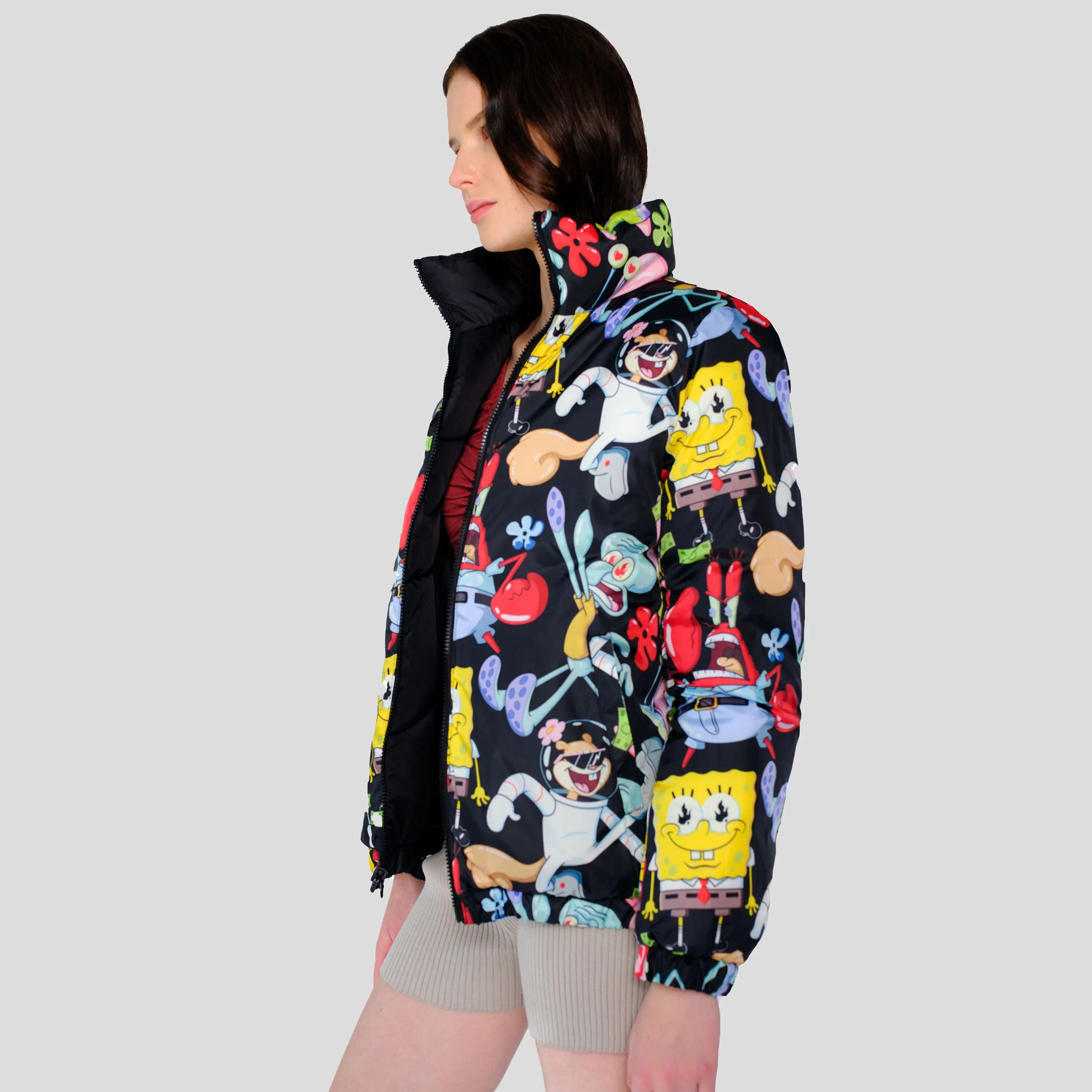 Members Only Women's Spongebob Reversible Cire Puffer Jacket