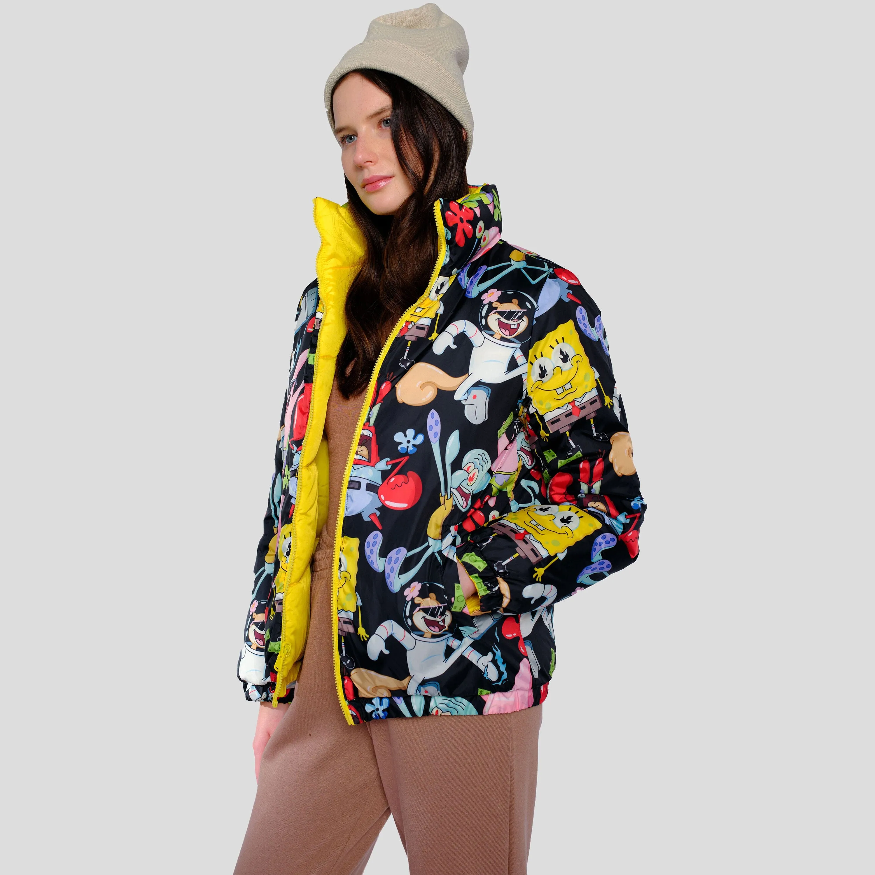 Members Only Women's Spongebob Reversible Cire Puffer Jacket