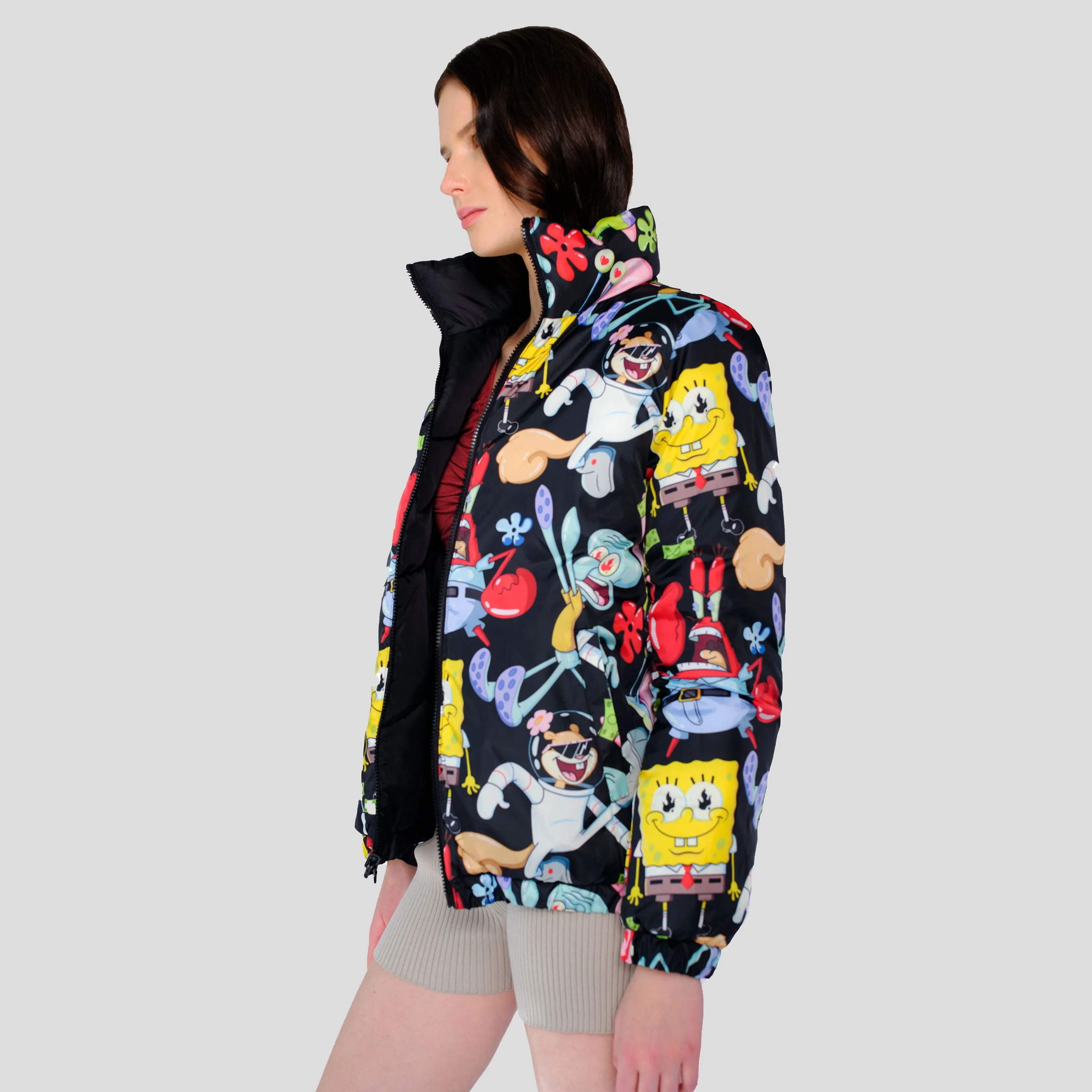 Members Only Women's Spongebob Reversible Cire Puffer Jacket