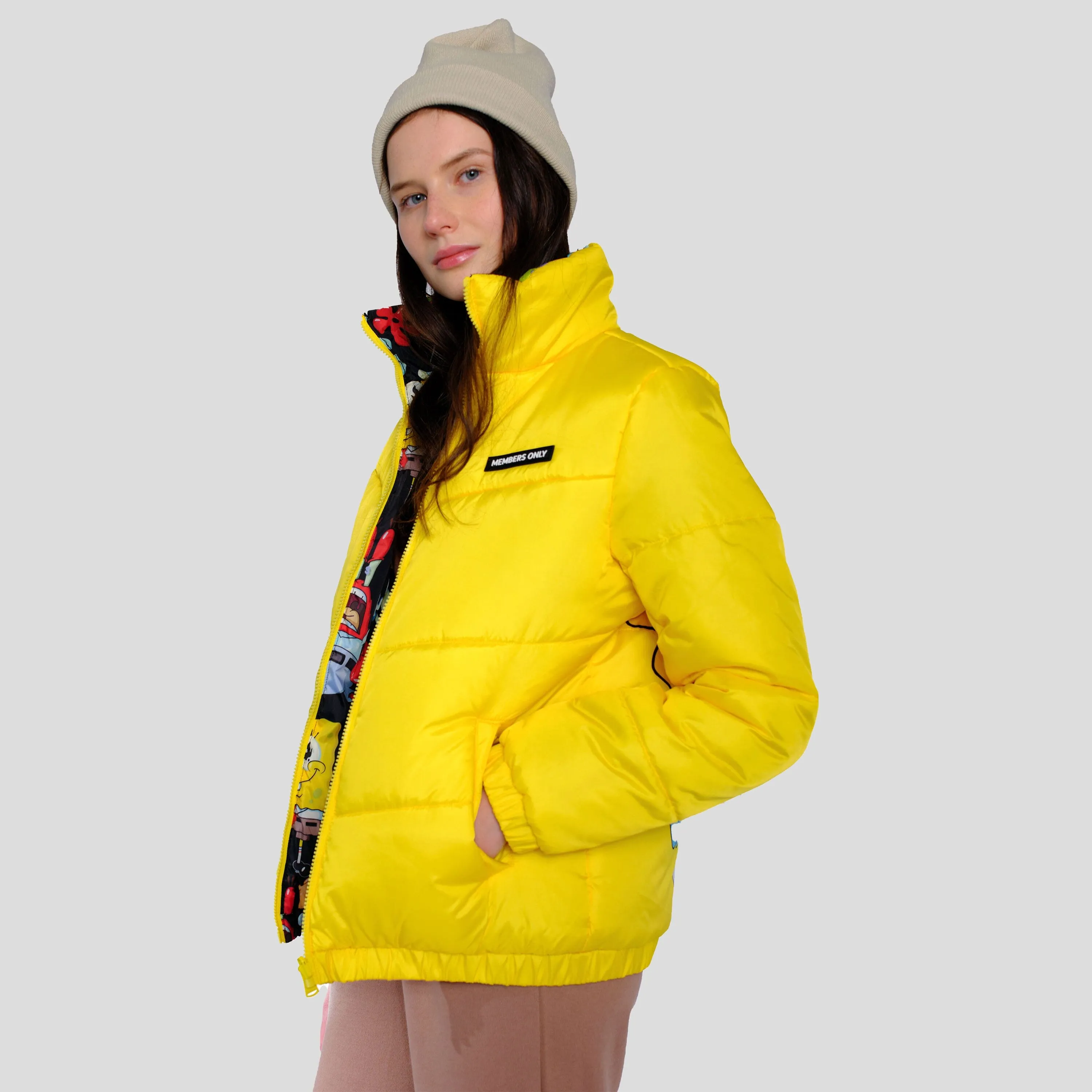 Members Only Women's Spongebob Reversible Cire Puffer Jacket