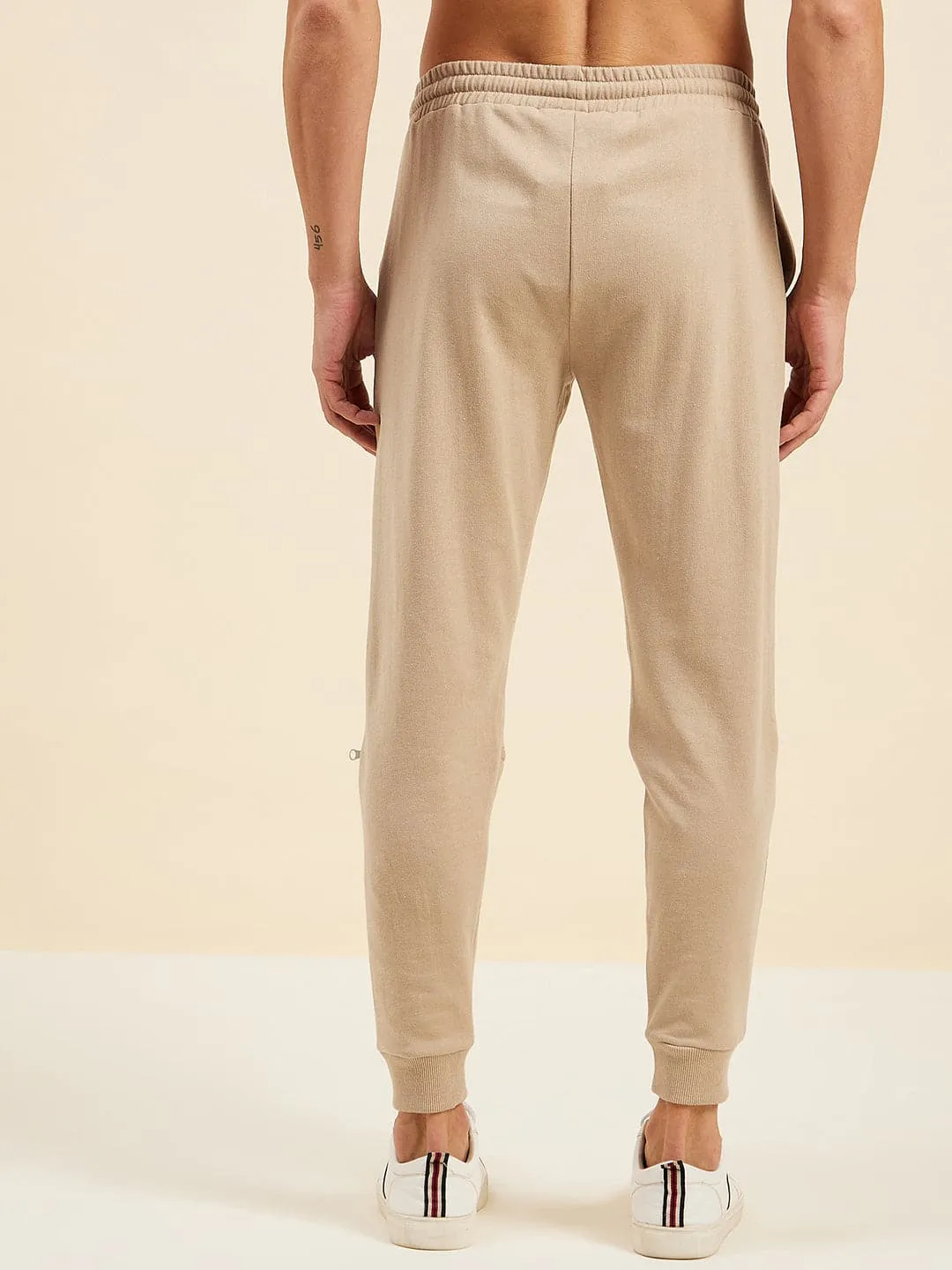 Men's Beige Relax Fit Zipper Detail Joggers - LYUSH-MASCLN