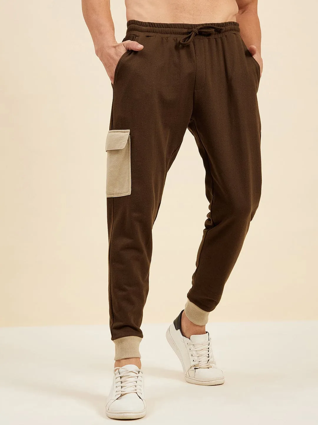 Men's Brown Terry Side Pocket Joggers - LYUSH-MASCLN