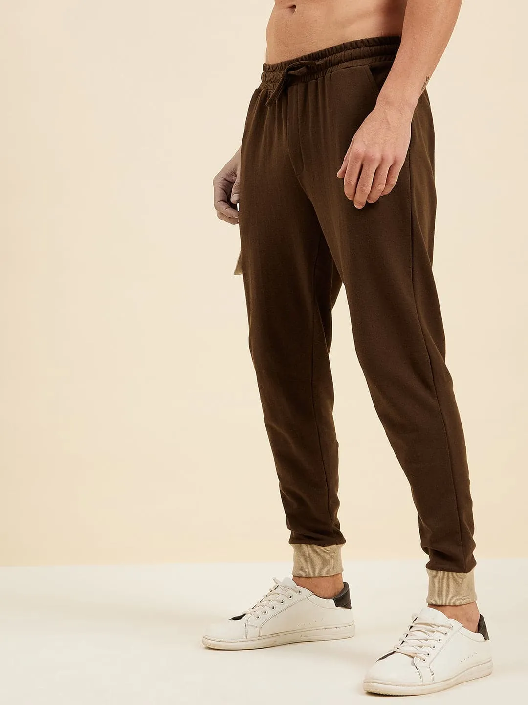 Men's Brown Terry Side Pocket Joggers - LYUSH-MASCLN