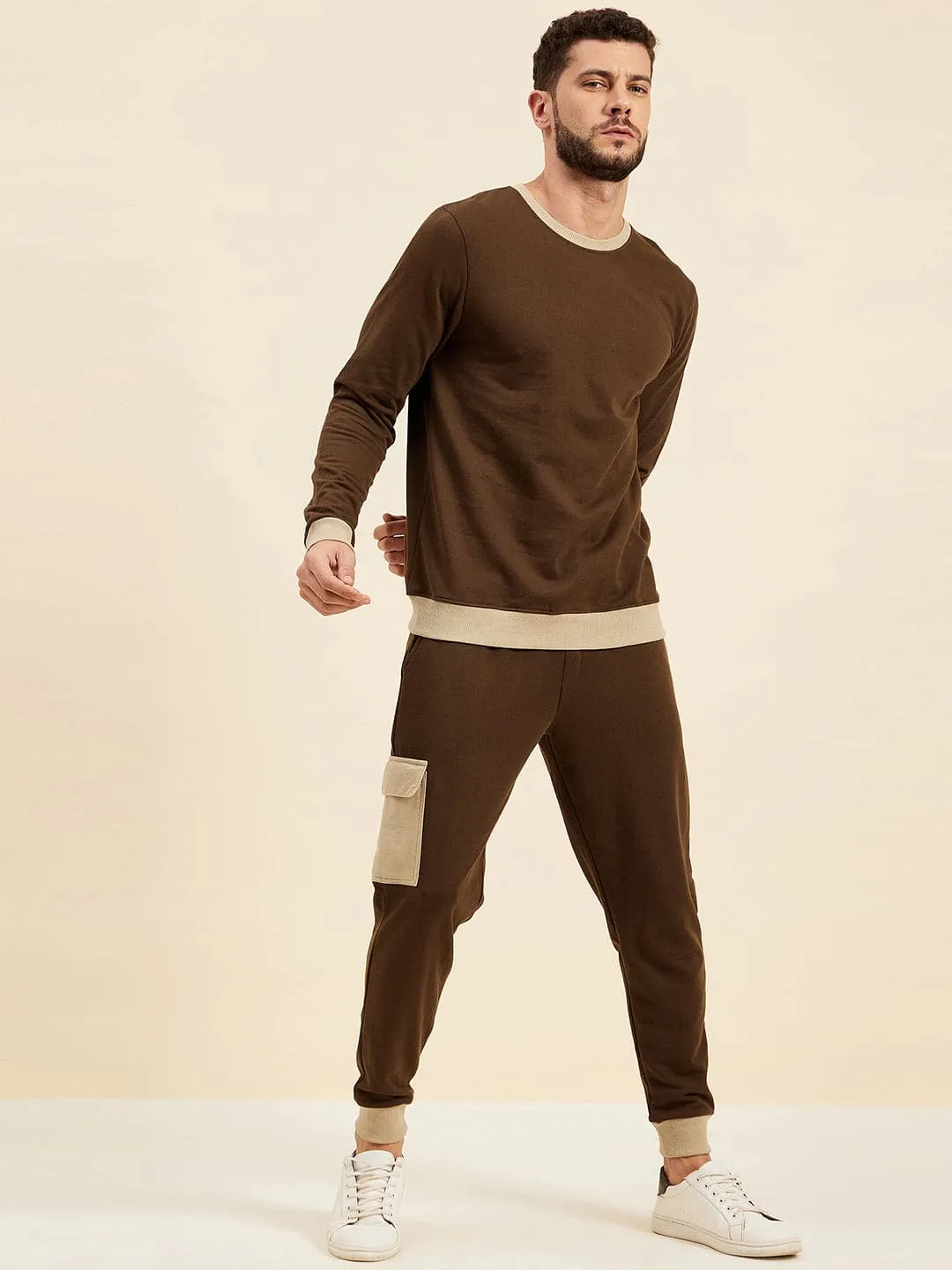 Men's Brown Terry Side Pocket Joggers - LYUSH-MASCLN