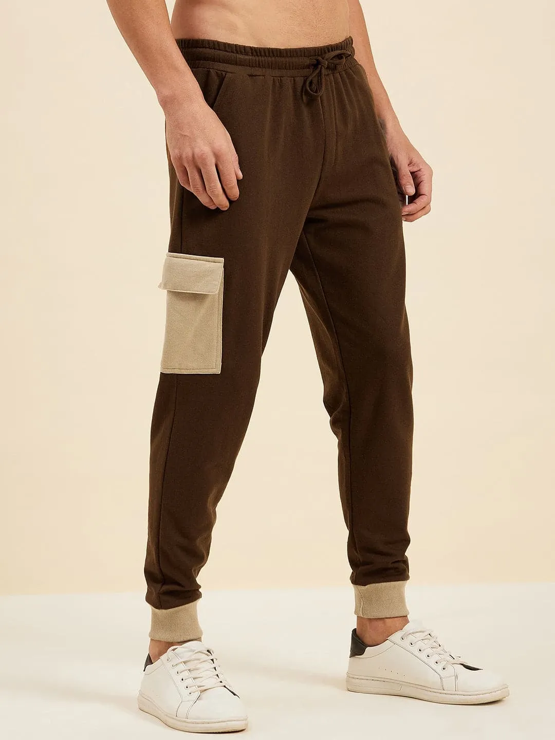 Men's Brown Terry Side Pocket Joggers - LYUSH-MASCLN