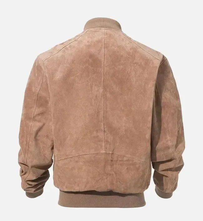 Men's Camel Brown Suede Bomber Leather Jacket