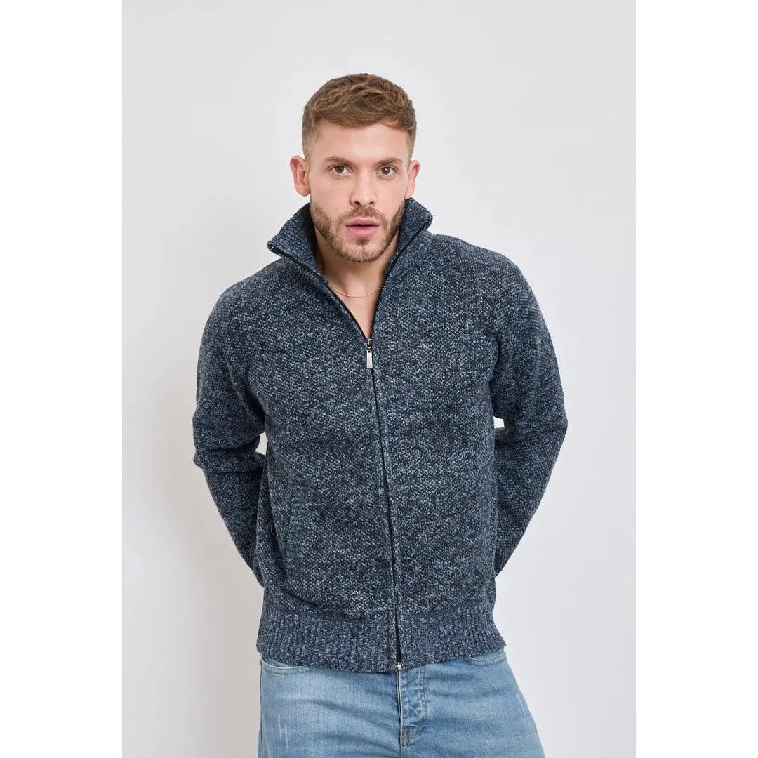 Mens Jumper Jacket Fleece Fur Lined Cardigan Knitted Warm Winter Casual Zipped