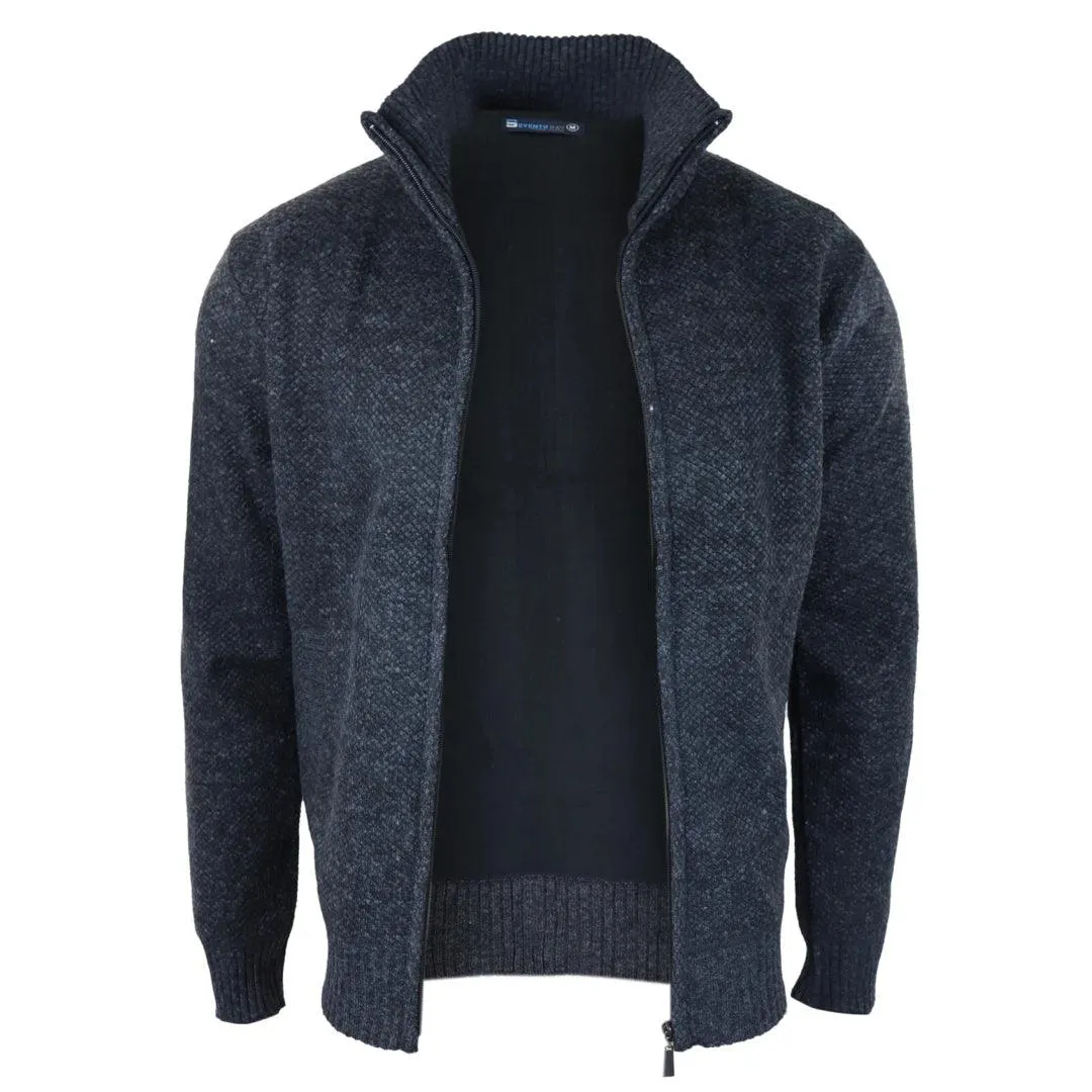 Mens Jumper Jacket Fleece Fur Lined Cardigan Knitted Warm Winter Casual Zipped