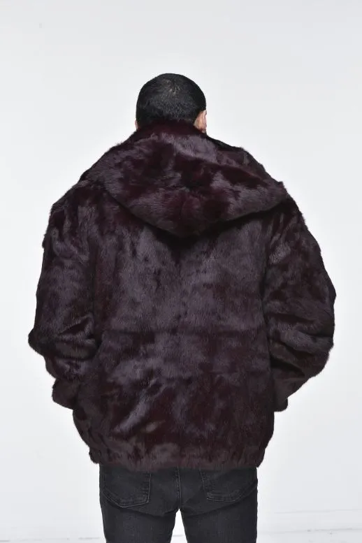 Men’s Rabbit Hooded Bomber Jacket - Burgundy