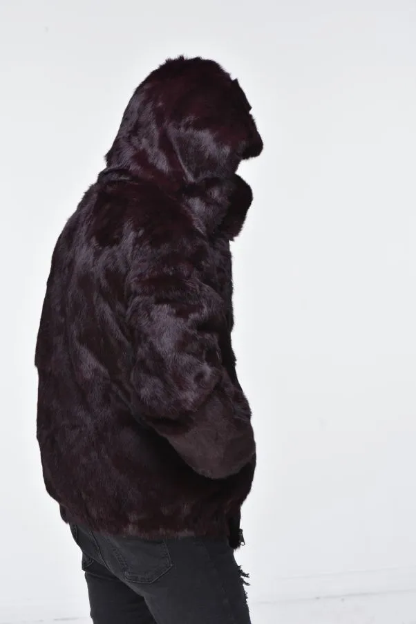 Men’s Rabbit Hooded Bomber Jacket - Burgundy