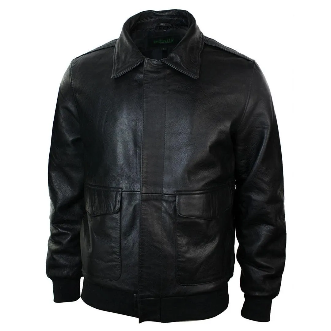 Mens Real Fur Collar Leather Bomber Pilot Flying Jacket Black Brown A2