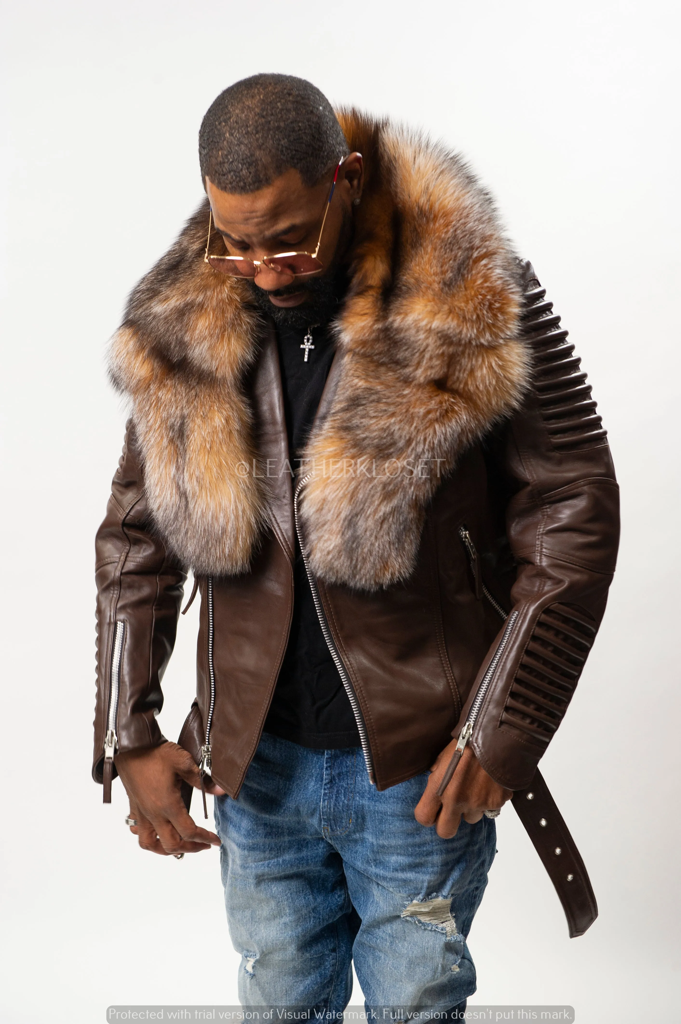 Men's Trey Biker Brown Full Fox Fur [Crystal Fox]