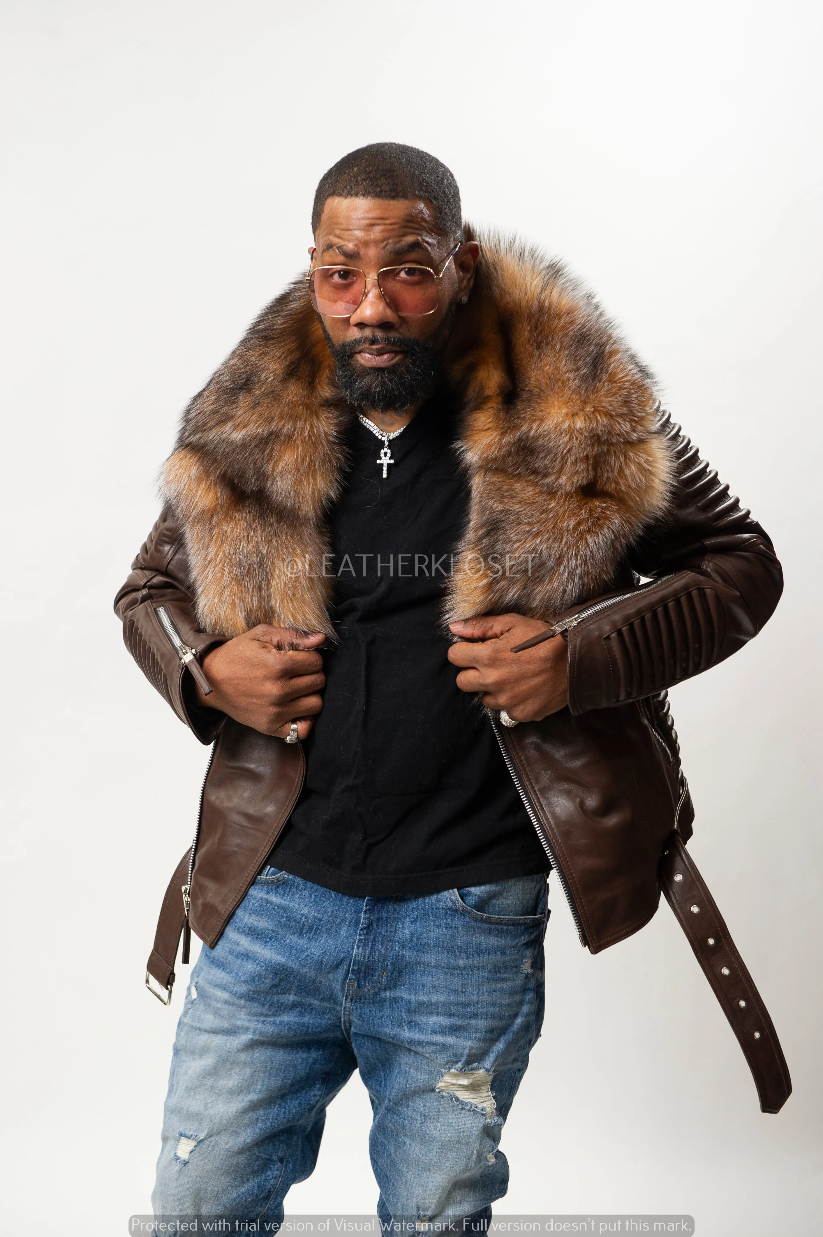 Men's Trey Biker Brown Full Fox Fur [Crystal Fox]